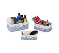 Relaxdays Paniers de rangement, lot de 3, tissu, rectangulaire, boîte armoire et étagère, 3 tailles diverses, gris-crème