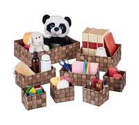 Relaxdays Paniers de Rangement, Lot de 8, 4 Tailles, Corbeille Effet Bois, tressé, Armoire et étagère, Plastique, Marron