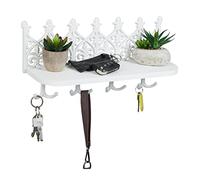 Relaxdays Panneau à clés avec étagère, Porte-clefs Mural 8 Crochets, Fonte, Armoire Clef Vintage, entrée, Couloir, Blanc
