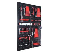 Relaxdays Panneau à outils, 4 panneaux perforés, 39 pièces, atelier | H x L : 60 x 40 cm, métal, noir/rouge