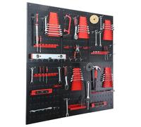 Relaxdays Panneau à outils, 6 panneaux perforés, 58 accessoires, atelier | H x L: 60 x 40 cm, métal, noir/rouge