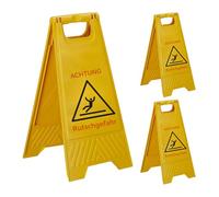 Relaxdays Panneau « Attention : Sol Glissant », Lot de 3, Pliable, Recto-Verso, Plastique, Jaune