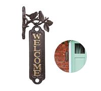 Relaxdays Panneau de Bienvenue, Oiseaux, Design Antique, Plaque de Bienvenue pour Le Mur, Fonte, 39,5 cm, Marron/doré