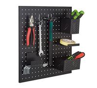 Relaxdays Panneau perforé, système de rangement pour outils, H x L : 45 x 45 cm, en lot de 9 accessoires, couleur noir