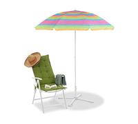 Relaxdays Parasol de plage rayé, hauteur réglable, Parasol de jardin, protection UV 50+, H x P 210 x 170 cm, multicolore