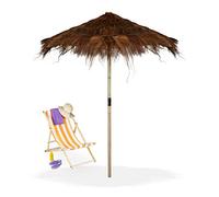 Relaxdays Parasol Style Hawaii, fabriqué Main, HxD: 250x215 cm, Sapin et Fibres Palmier, résiste aux intempéries, Marron
