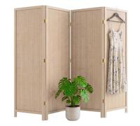 Relaxdays Paravent 4 Panneaux, Pliable, H x L : 170 x 160 cm, Naturel