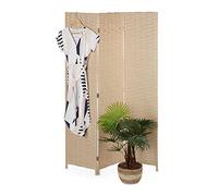 Relaxdays Paravent à 3 Volets, Brise-Vue Pliable, Plastique et Bois, H x L : 170 x 120 cm, pour intérieur, Marron Clair