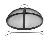 Relaxdays Pare-étincelles pour brasero, Grille Ronde en Acier Noir, Ø 60 cm, INCL. tisonnier et poignée