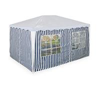 Relaxdays Paroi latérale pour tonnelle 3x4 m, Lot de 3, imperméable, Fermeture autoagrippante, Polyester, Bleu/Blanc