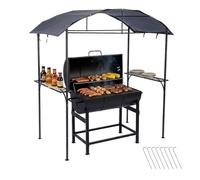 Relaxdays Pavillon Barbecue HxLxP 230×210×116 cm, étagères latérales, Acier/Polyester, Jardin, Anthracite