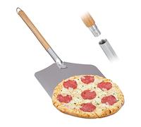 Relaxdays Pelle à Pizza, Aluminium, Manche en Bois, spatule Professionnelle pour Four, 30,5 x 30,5 cm Nature/argenté