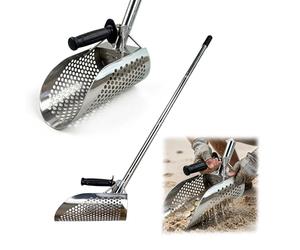 Relaxdays Pelle pour détecteur de métaux, INOX, Manche Long, Argent | pelle-tamis de plage pour chasse au trésor