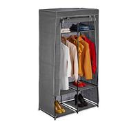 Relaxdays Penderie en Tissu, 2 tringles à vêtements & 6 Compartiments, HLP 172 x 90 x 45 cm, Armoire Pliante, Anthracite