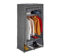 Relaxdays Penderie en tissu, 2 tringles à vêtements & 6 compartiments, HLP 172 x 90 x 45 cm, armoire pliante, anthracite