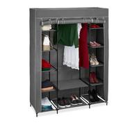 Relaxdays Penderie en tissu avec tringle à vêtements et 12 étagères, H x L x P 175 x 135 x 45 cm, armoire, anthracite
