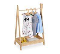 Relaxdays Penderie pour la Chambre de Votre Enfant, Tringle spacieuse, 3 cintres, HxLxP : 98,5 x 62 x 40 cm, Nature