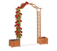 Relaxdays Jardinière pergola, Treillis Plante grimpante Bois 2 bacs à Fleurs, 209 x 181 x 60 cm, Orange