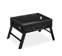 Relaxdays Petit barbecue de camping, 4 personnes barbecue voyage, grill acier pliable HxlxP: 23 x 42,5 x 26,5 cm, noir