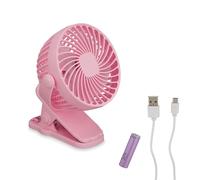 Relaxdays Petit Ventilateur, 3 Niveaux de Vitesse, pivotant, Pince, Silencieux, pour Bureau, Voiture, Port USB, Rose