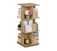 Relaxdays Petite bibliothèque rotative à 360° 3 niveaux pour vos livres et CD HLP : 95x39x39 cm nature