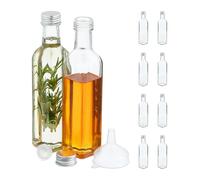 Relaxdays Petites bouteilles en verre, lot de 10, fioles pour spiritueux, huiles, 250 ml, bouchon à vis, transparent