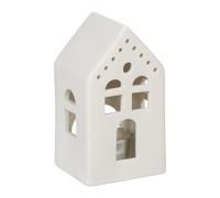 Relaxdays Photophore en Forme de Maison, pour 1 Bougie Chauffe-Plat, H x L x P : 12 x 6,5 x 6 cm, Blanc