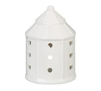 Relaxdays Photophore en Forme de Maison, céramique, pour 1 Bougie Chauffe-Plat, H x D : 10,5 x 7,5 cm, Blanc