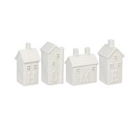 Relaxdays Photophore en Forme de Maison, Lot de 4, Set Qui Forme Le Mot Home, pour 1 Bougie Chauffe-Plat chacun, Blanc