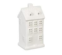 Relaxdays Photophore en Forme de Maison, pour 1 Bougie Chauffe-Plat, H x L x P : 14,5 x 7 x 6 cm, Blanc