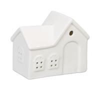 Relaxdays Photophore en Forme de Maison, pour 1 Bougie Chauffe-Plat, H x L x P : 9 x 11 x 6 cm, Blanc