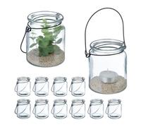 Relaxdays Photophore en verre anse noire lot de 12