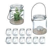 Relaxdays Photophore en verre anse noire lot de 12
