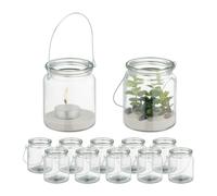Relaxdays Photophore verre anse argentée lot de 12