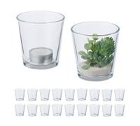 Relaxdays Photophores en verre, lot de 20, HxD : 7,5 x 7,5 cm, décoration de table, porte-bougies, transparents