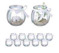 Relaxdays Photophores, Lot de 12, en Verre, Porte-Bougies à nœud, intérieur & extérieur, déco, Transparent