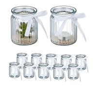 Relaxdays Photophores, Lot de 12, en Verre, Porte-Bougies à nœud, intérieur & extérieur, déco, Transparent
