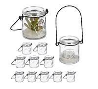 Relaxdays Photophores, Lot de 12, Verres avec Anse, intérieur & extérieur, H x D : 7 x 6 cm, Transparent - Noir
