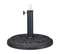 Relaxdays Pied de Parasol, Motif Roses, Support mâts parasols 35/38 / 48 mm, Stable, résine synthétique, Noir-doré