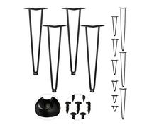 Relaxdays Pieds en épingle à Cheveux, Jeu de 4, 2 entretoises, en métal, tabourets, Table et Armoire, 45 cm, Noir
