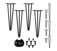 Relaxdays Pieds en épingle à Cheveux, Jeu de 4, métal,tabourets, Table et Armoire,40 cm, 3 entretoises, Acier, Caoutchouc, 4