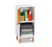 Relaxdays Pieds, Etagère de Salon avec Porte, Armoire d’appoint en MDF et Bambou, HLP 71x32x30 cm, Blanc, Weiß, 71 x 32 x 30 cm