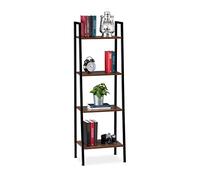 Relaxdays Pieds, Etagère en échelle 4 espaces Rangement, Plantes, HLP: 136 x 44 x 31,5cm, Bois et Noir, Fer, Marron, 5 cm
