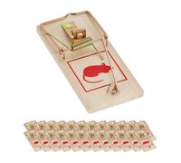 Relaxdays Piège à rats, lot de 25, pièges classiques, réutilisables, sans poison, arceau métallique, bois naturel