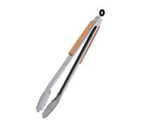Relaxdays Pince de Barbecue, Lot de 10, Long ustensile pour Le Grill, 38 cm, poignée en Bois, Acier Inoxydable, Argent/Nature