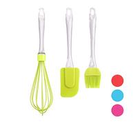 Relaxdays Pinceau à pâtisserie, jeu de 3 pièces avec Pinceau à cuisson, grattoir et fouet, accessoires pâtisserie,vert