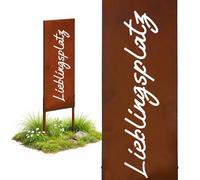 Relaxdays Piquet à Planter « Lieblingsplatz » en Fer patiné Rouille, résistant aux intempéries, 115 x 28 x 1,5 cm