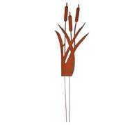 Relaxdays Piquet de Jardin Motif Roseau, métal patiné Rouille, 75 x 35 cm, déco extérieure, Brun