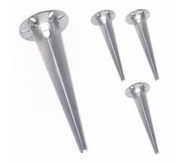 Relaxdays Piquets de sol lot de 4 pour lampes de jardin, argent | ancrages avec passage de câble, 30 cm, inox