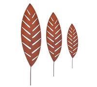 Relaxdays piquets Jardin Feuille de Palmier, Lot de 3, métal rouillé, H 50-100 cm, déco extérieure, Marron